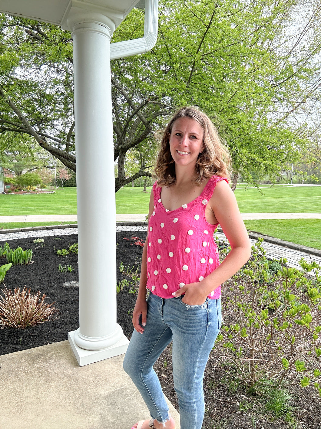 Swiss Dot Ruffle Sleeve Tank